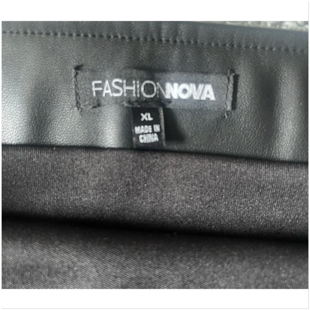 Faux leather midi skirt with lace hem - Picture 2 of 4